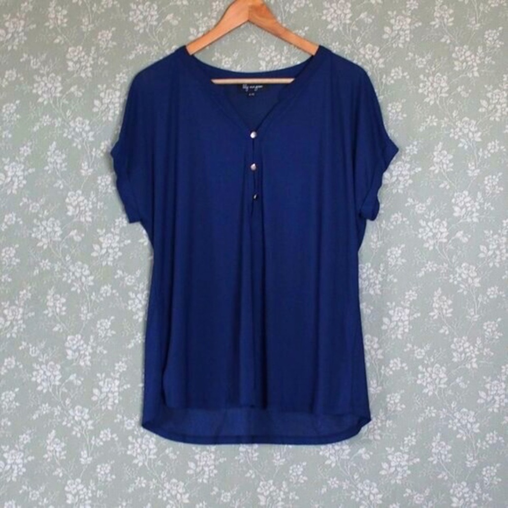 Lily Morgan | Navy Blue Dolman Sleeve Top With Silver Tone Buttons